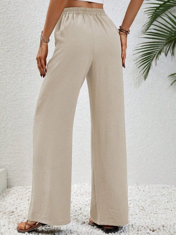 Kobiety spodnie typu Casual jednolity kolor spodnie z szerokimi nogawkami wysoki stan lekkie luźne spodnie do pracy na co dzień