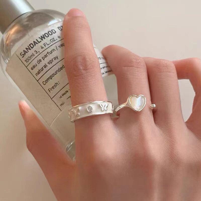 Stile coreano moda Vintage cuore Shell farfalla anello Punk apertura anello regolabile signore ragazze gioielli estetici regalo del partito