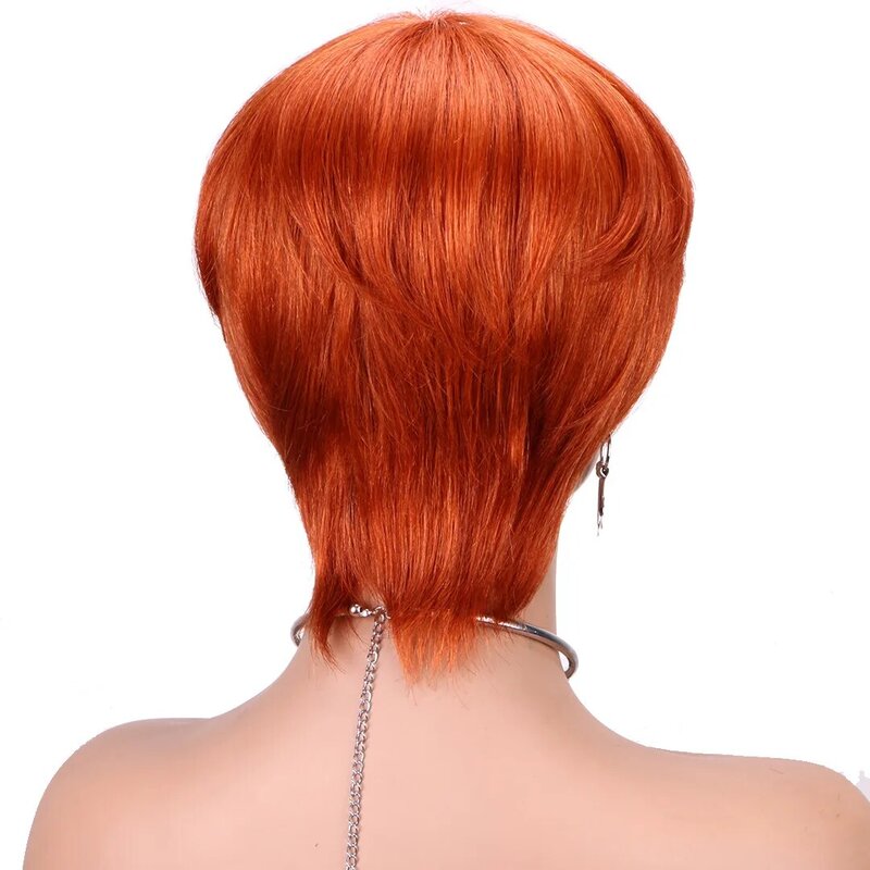 350 # krótkie fryzura Pixie ludzkie włosy peruki z grzywką dla kobiet peruka maszynowa 100% Remy ludzkie do przedłużania włosów peruka brazylijska