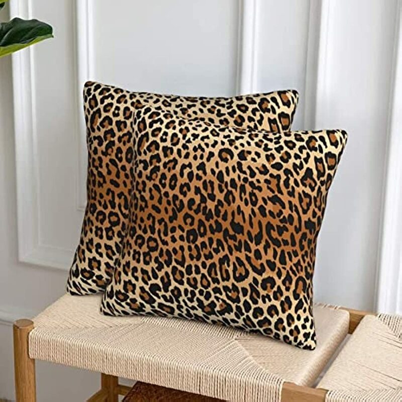 Fundas de almohada cuadradas con estampado de leopardo, paquete de 2 fundas de almohada decorativas de guepardo, decoración de casa de campo