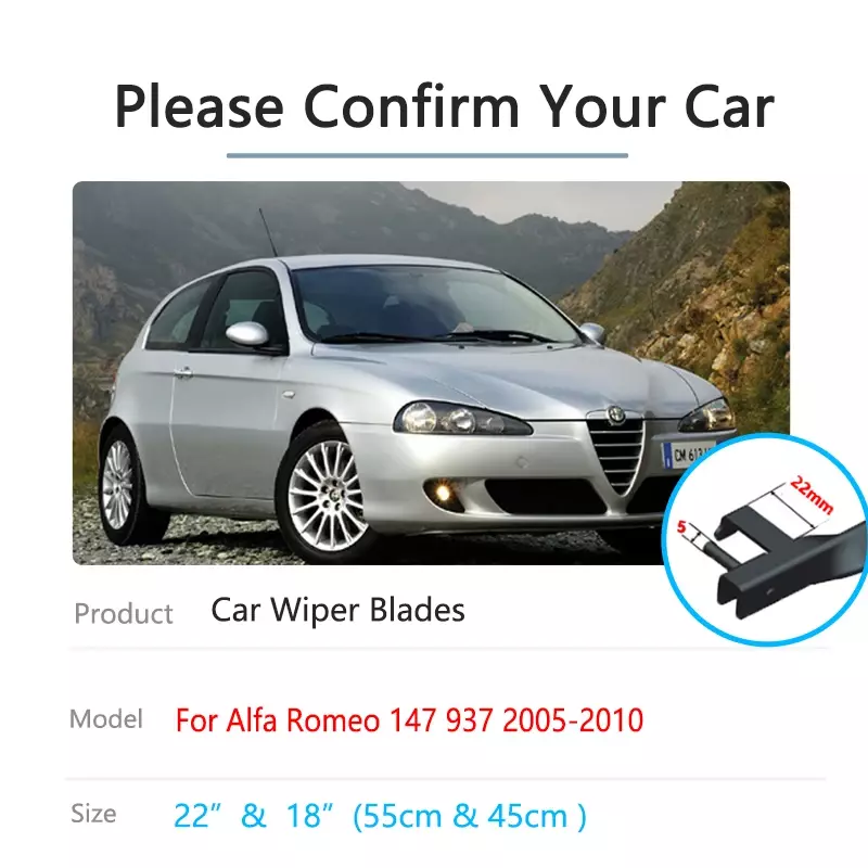 Untuk Alfa Romeo 147 937 2005 2006 2007 2008 2009 2010 musim dingin Set Wiper pisau Strip karet isi ulang suku cadang pengganti