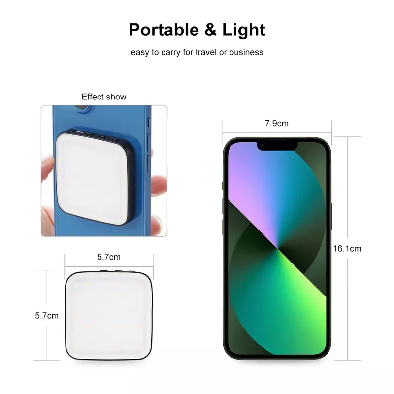 Akimid ไฟ Apple แม่เหล็กเติมแสงใหม่สำหรับโทรศัพท์มือถือ MagSafe ไฟถ่ายสดไฟแอลอีดีทรงสี่เหลี่ยมขนาดพกพา