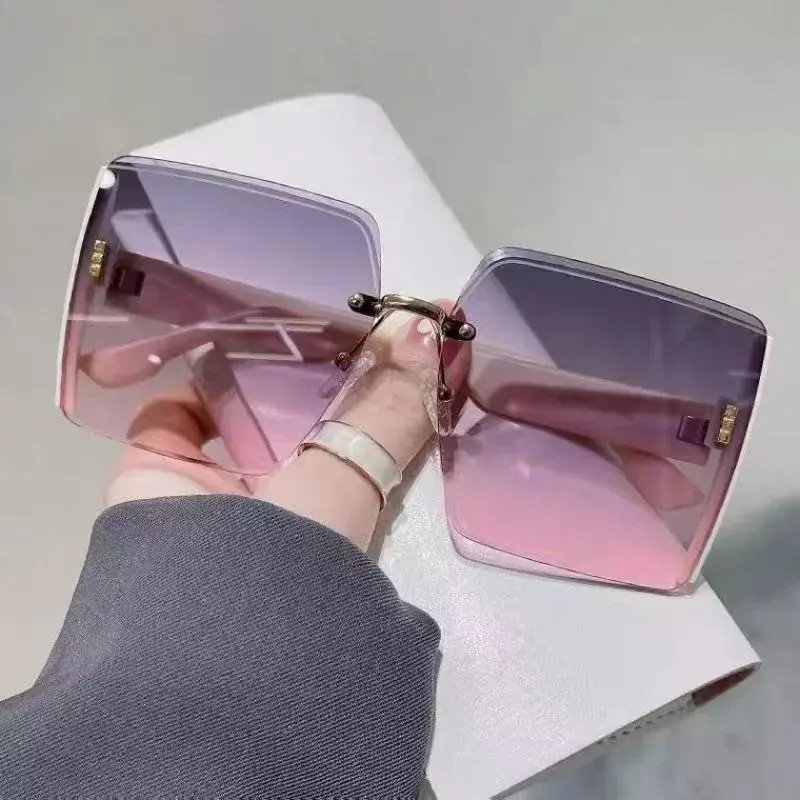 Neue Vintage quadratische Sonnenbrille Frau klassische Retro Farbverlauf Spiegel rahmenlose Sonnenbrille weibliche Mode randlose Oculos de Sol