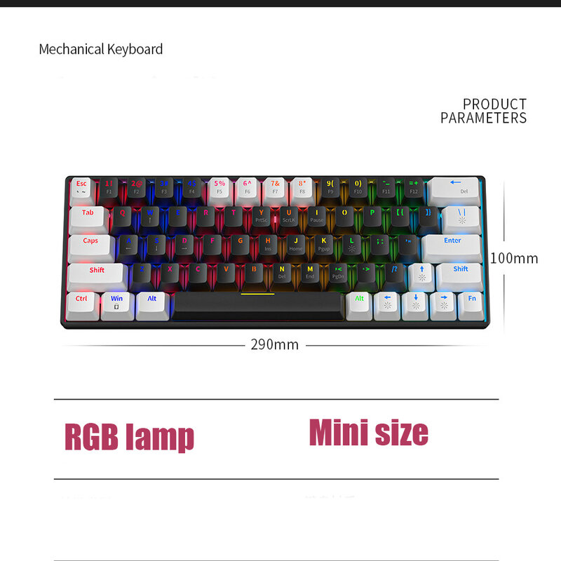 63 tasti RGB USB Mini tastiera cablata da gioco meccanica interruttore rosso Gamer per Computer PC Laptop accessori per cavi rimovibili