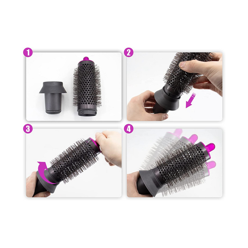 Peine cilíndrico y adaptador para Dyson Airwrap Styler, accesorios para secador de pelo supersónico, herramienta para rizar el cabello, rosa roja y gris
