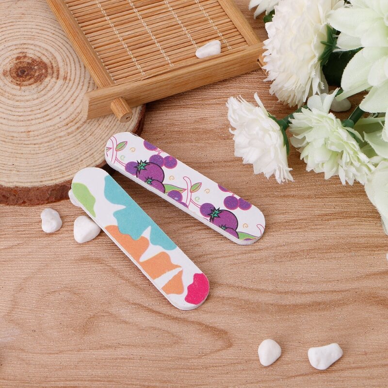 Mini Pro Nail Files Cute Round Double Sided Grit Nail Art Tips Tools Manicure 
