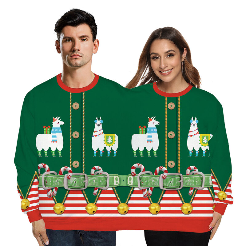 Green Funny Men Women Ugly Christmas Sweater Twinset Crew Neck Christmas Jumpers Sweatshirts 3D Tacky Xmas Pullovers Clothing