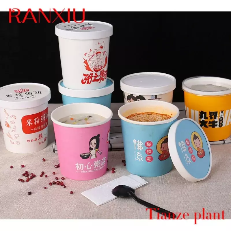 CustomDisposable Takeaway food packaging cardboard salad bowl cups print with lid