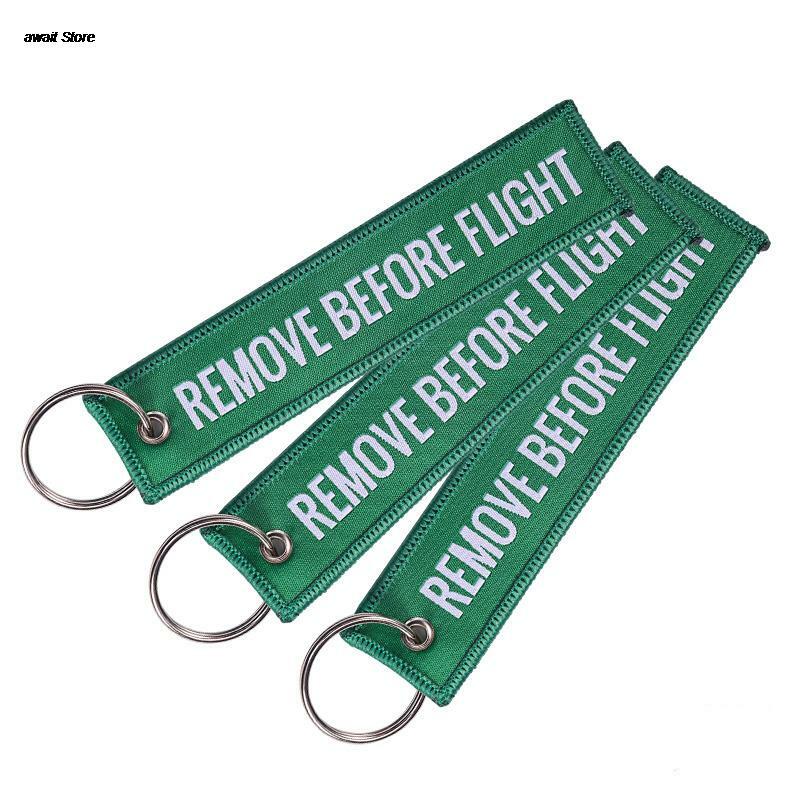 Hot sale 1 Pc Fashion Remove Before Flight Tags Keychain Keyring Rectangle Polyester Embroidery Message Multicolor 13*3CM