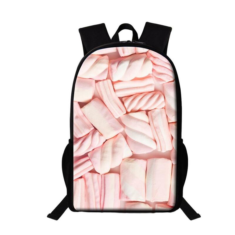 子供のためのmarshmallPrintスクールバッグ、女の子のための素敵なキャンディーバックパック、子供のための多機能ブックバッグ、16インチ容量