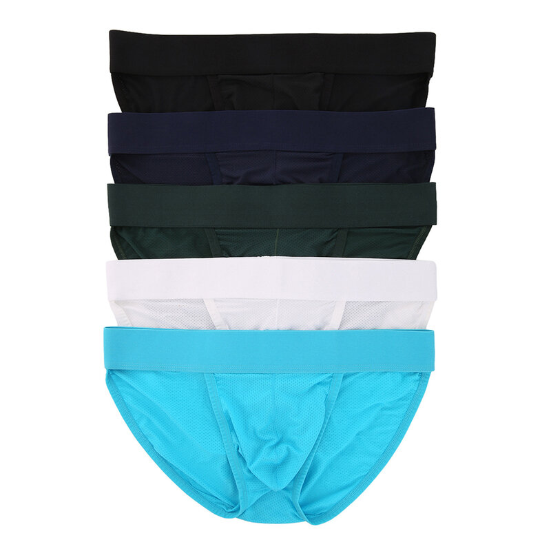 Men Sexy Soft Comfortable Bulge Pouch Briefs Fine Mesh Breathable Underwear Low Waist Panties Solid Color High Slit Lingerie