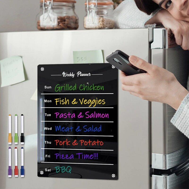 11.69x16.5inch Acrylic Magnetic Dry Erase Board For Fridge Magnet Week Calendar With 6 Color Pens For Home Office Dropship