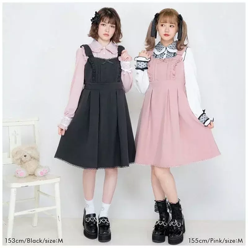 Japanese Ins Fashion Waterproof Platform Lady Thick Heel High Heels Platform Lolita Pearl Heart Buckle Pumps Black Leather Shoes