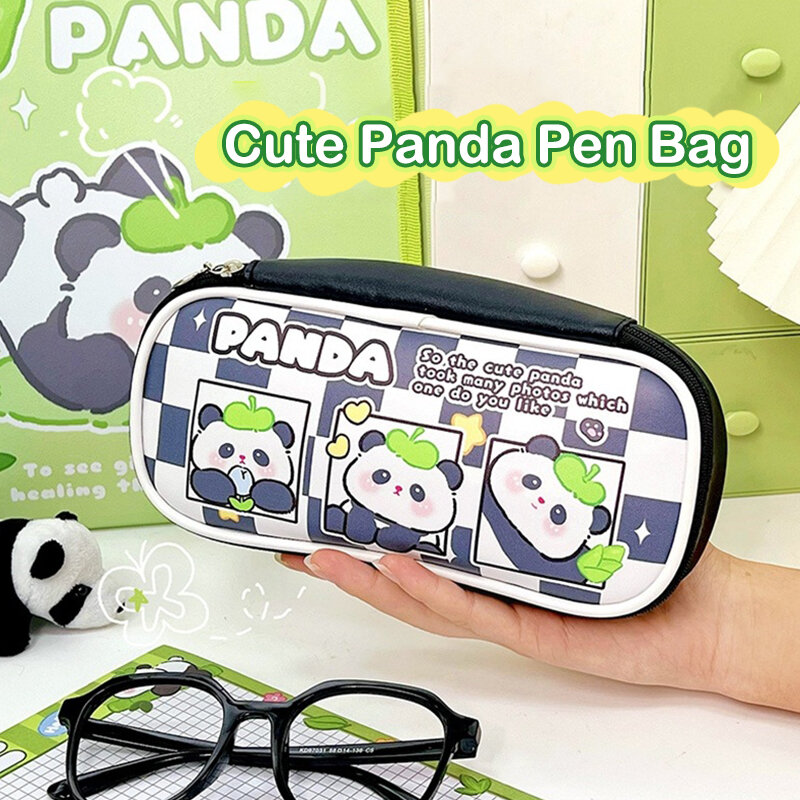 Cartoon Panda Pencil Case Pen Bag PU Cosmetic Pouch Large Capacity Storage Box Stationery Organizer Container School Supplies