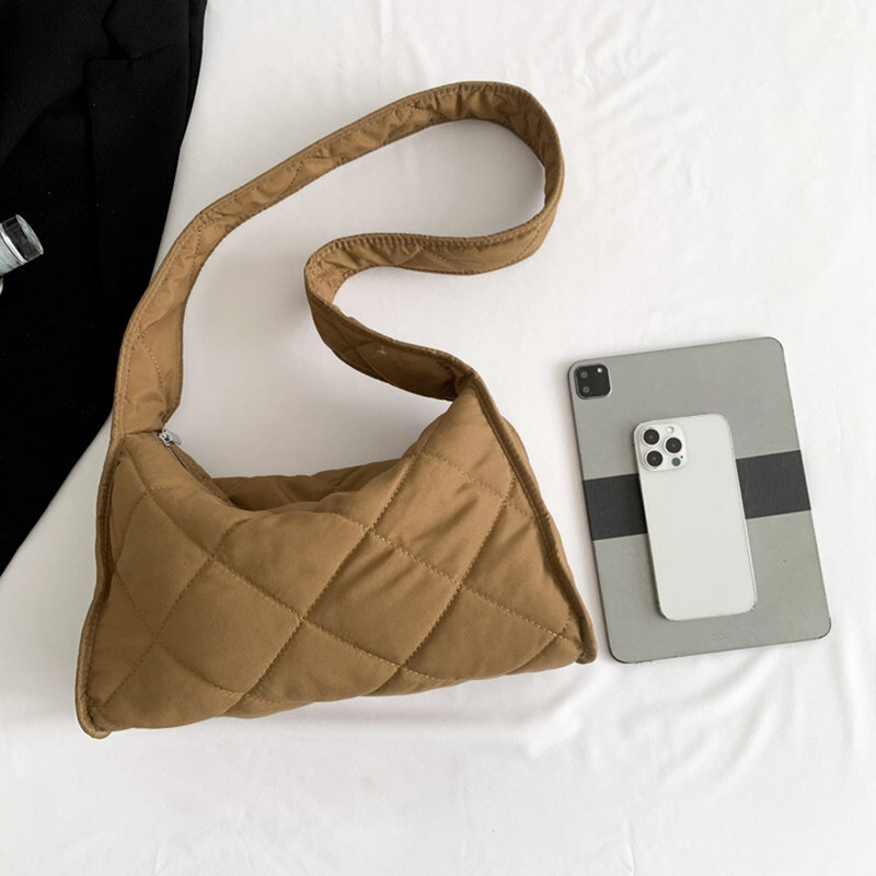 Korean Style College Crossbody Bag Solid Color Puffy Padding Shoulder Bag Large Capacity Designer Handbag Soft Lightweight Totes