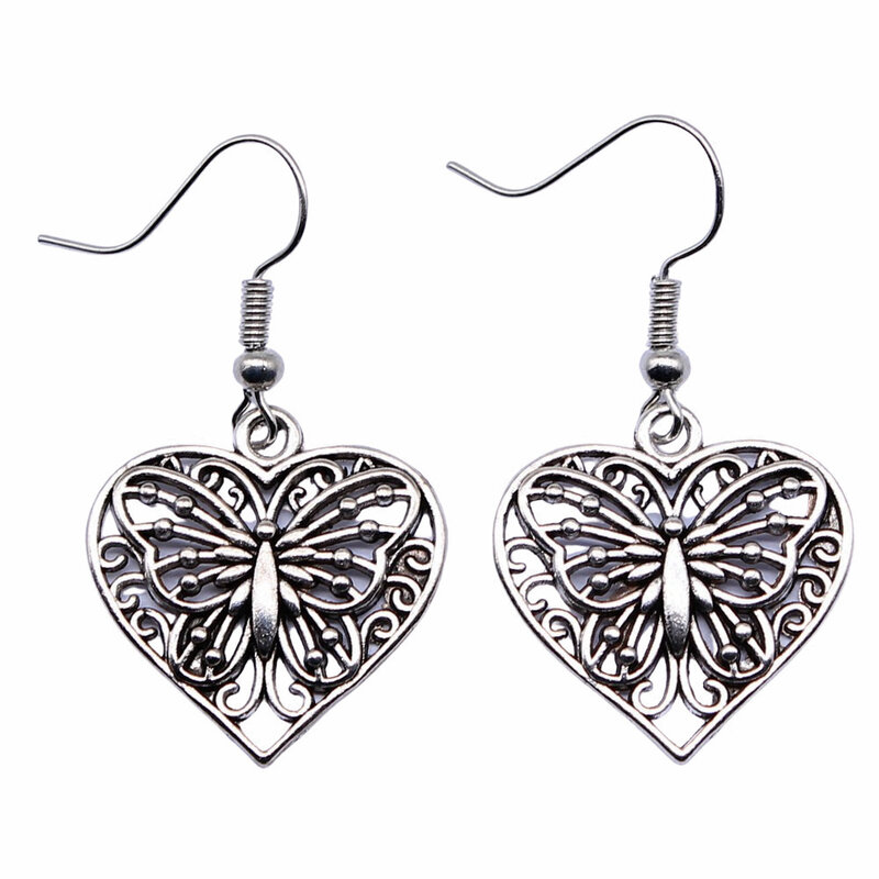 1 Paar Herz Schmetterling Ohrringe für Frauen Komponenten Schmuck und Accessoires Vintage Haken Größe 18x19mm