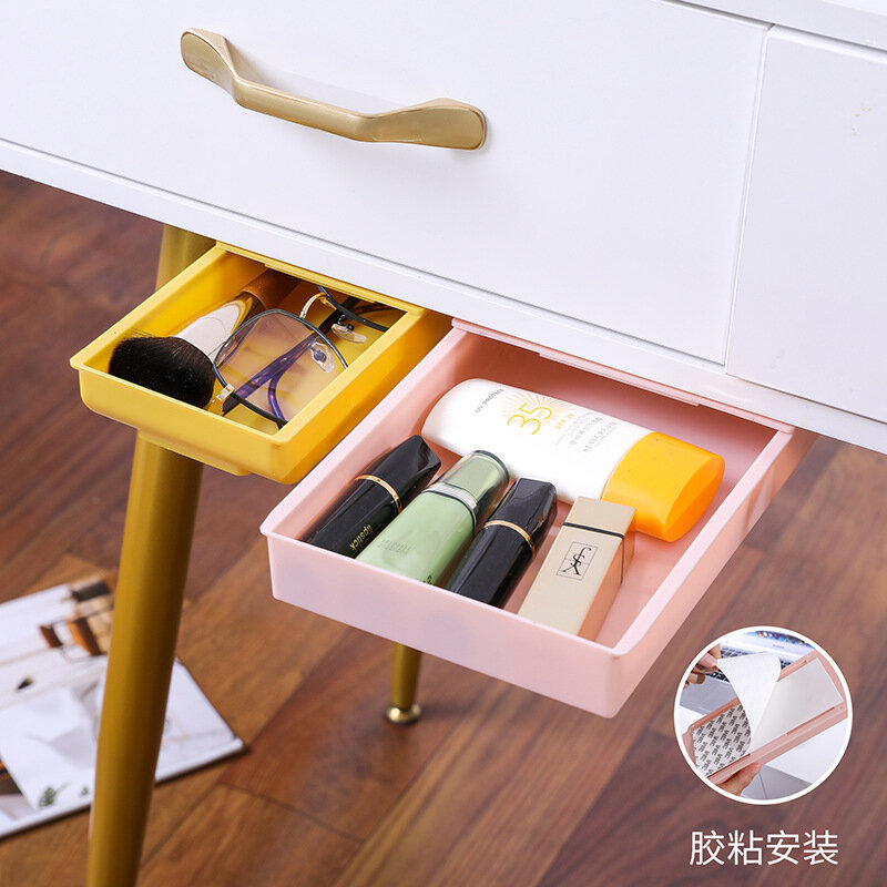 Caja de almacenamiento de cajón de bolígrafo de maquillaje, adhesivo oculto, Cuadrado fijo, papelería de oficina debajo del escritorio