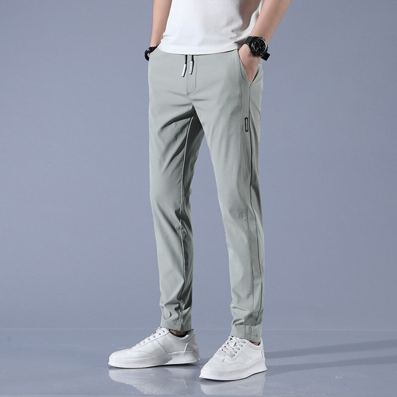 Plus Size Men's New Summer Fashion Solid Color Slim Straight Men's Trousers Loose Business Casual Sports Elastic Casual Pants