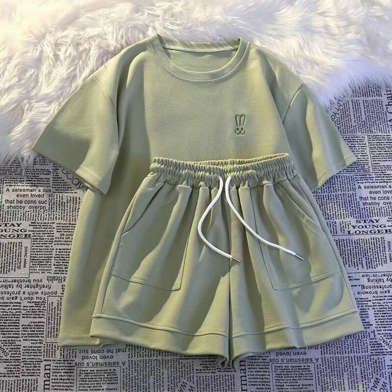 Women's Large Size Short Sleeved Tops Shorts Two Piece Set Summer New Casual Clothes Loose Fashion Running Sports Suit For Women