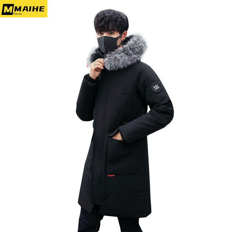 Men's Winter Long Down Jacket high quality Wool Collar Hooded White Duck Down Warm Coats Men's Outdoor Clothing Windproof Jacket