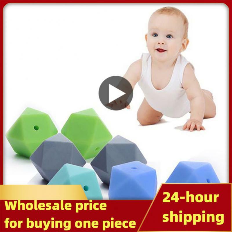 식품 등급 실리콘 20 면체 구슬 다채로운 다각형 아기 치발기, 씹을 수 있는 장난감, 젖꼭지 체인, DIY, Cute-idea14 mm, 17mm