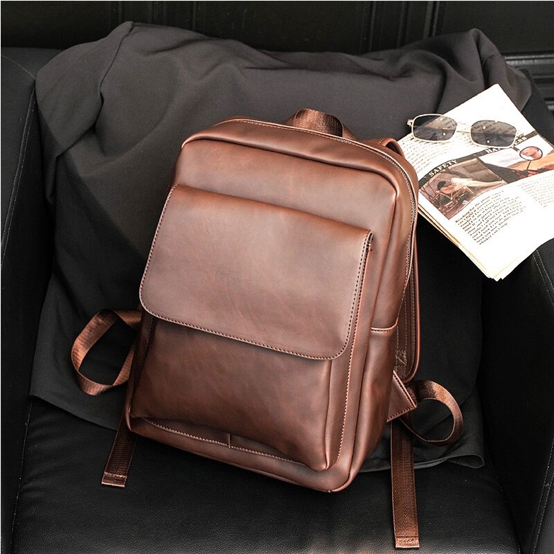 New 2023 Retro Casual Computer Shoulder Bag Fashion Large Capacity Travel Bag Men's Student High Quality PU Backpack