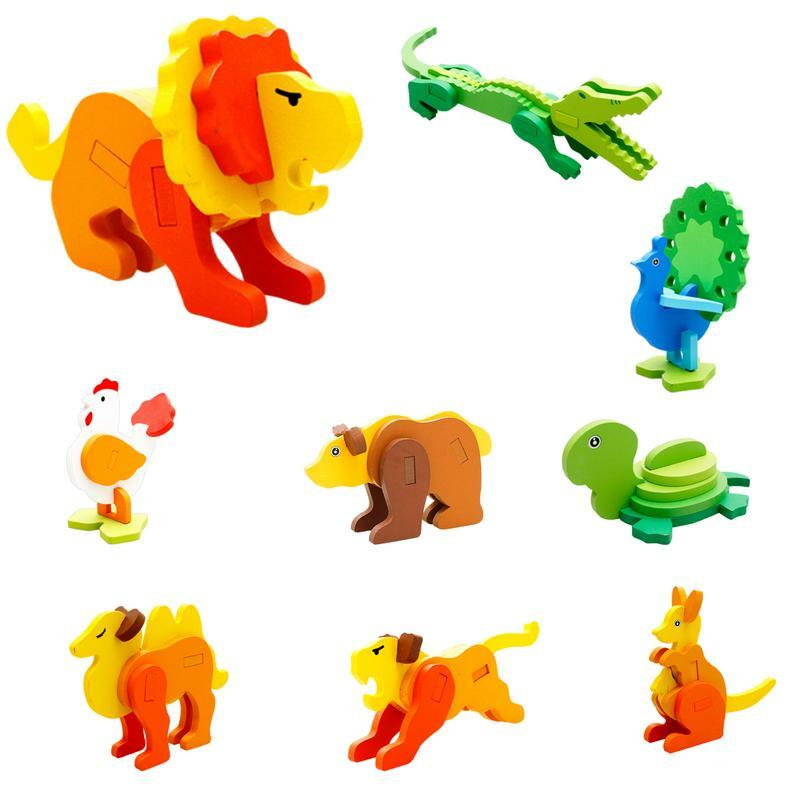 3D puzzle z motywem zwierzęcym drewniane klocki gra łamigłówki wczesnej nauki interaktywne zabawki łamigłówka prezenty dla dzieci chłopców dziewcząt