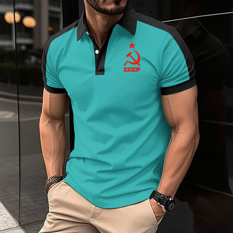 Kaus POLO pria musim panas, atasan kaus pria baru 2024, kaus bisnis modis warna cocok, kualitas tinggi