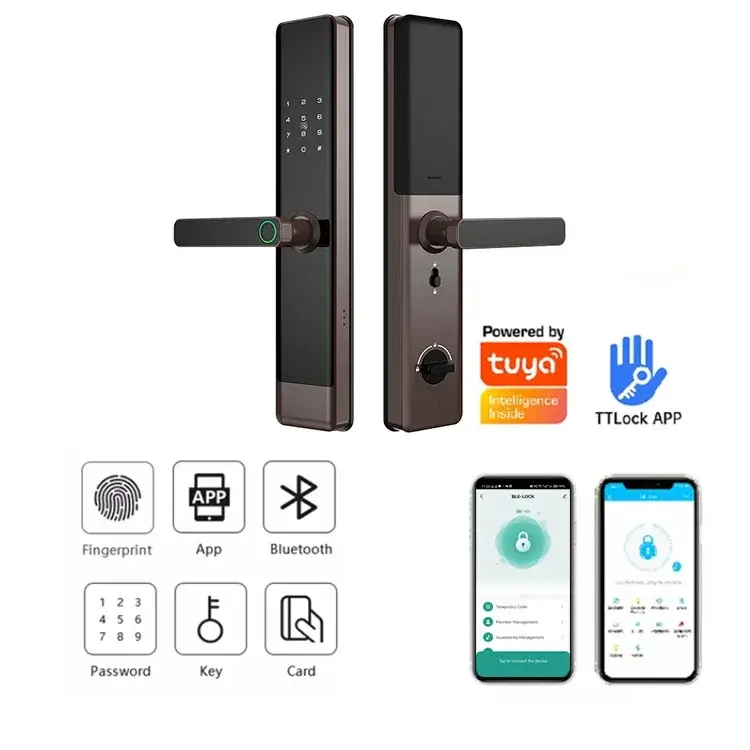 Alta sicurezza keyless tuya ttlock telecomando app digital fingerprint smart door lock con mortasa 24*240