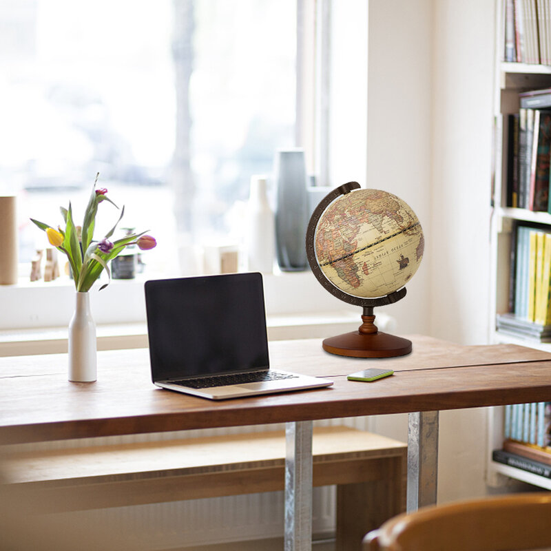 World Globe แผนที่การตกแต่งบ้านอุปกรณ์เสริมลูกโลก5นิ้ว Vintage ไม้ Globe เครื่องประดับ World แผนที่ภูมิศาสตร์ Office Desk Decor