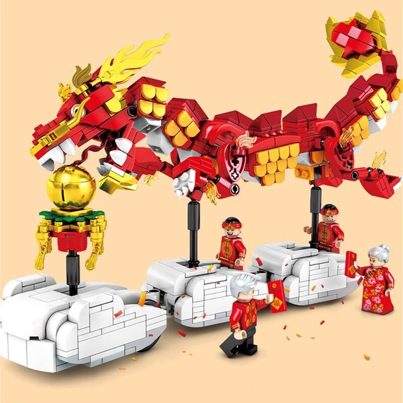 Chinese New Year Dragon Dance Building Block Technology Assembly Electronic Drawing High TechToys Kids Christmas Gifts