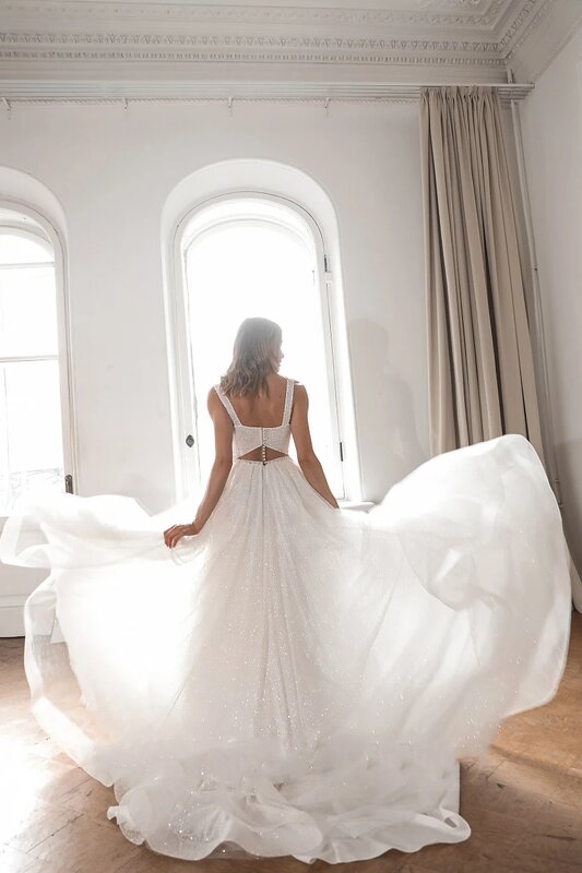 Женское свадебное платье It's yiiya, белое элегантное винтажное платье трапециевидной формы из фатина и вуали на лето 2024