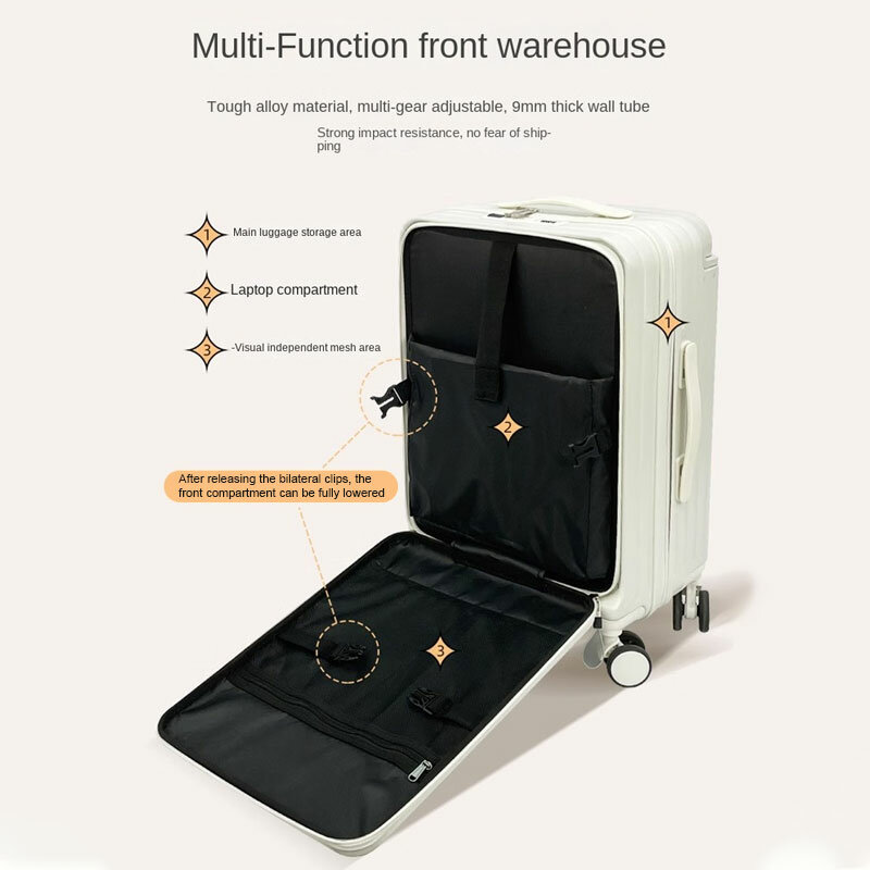 Maleta de mano ancha con Apertura frontal, equipaje de 20/22/26 pulgadas con carga USB, maleta de mano con contraseña, Maleta de viaje