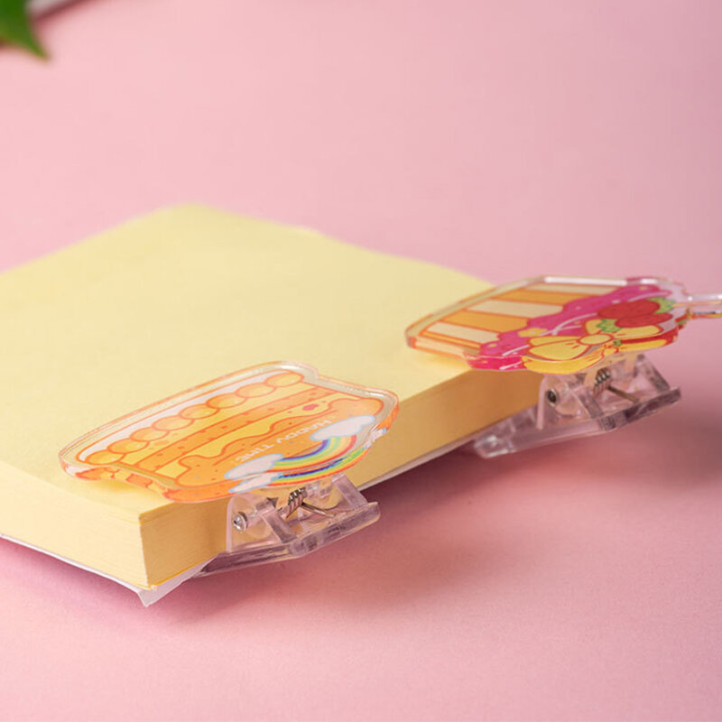 4PCS Acrylic Kawaii Cartoon Animal Cake Printed Clips Cute Scrapbook Clip DIY Office Binding Supplies