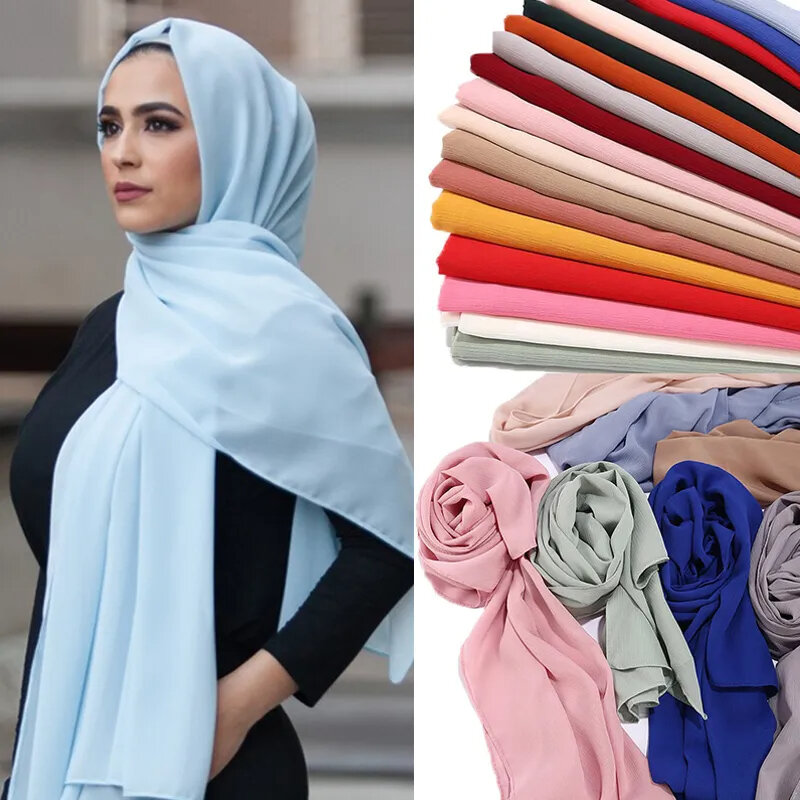 Jilbab Festival Ramadhan untuk wanita, Selendang dan syal persegi sifon mutiara warna polos, syal desainer Hijab Muslim