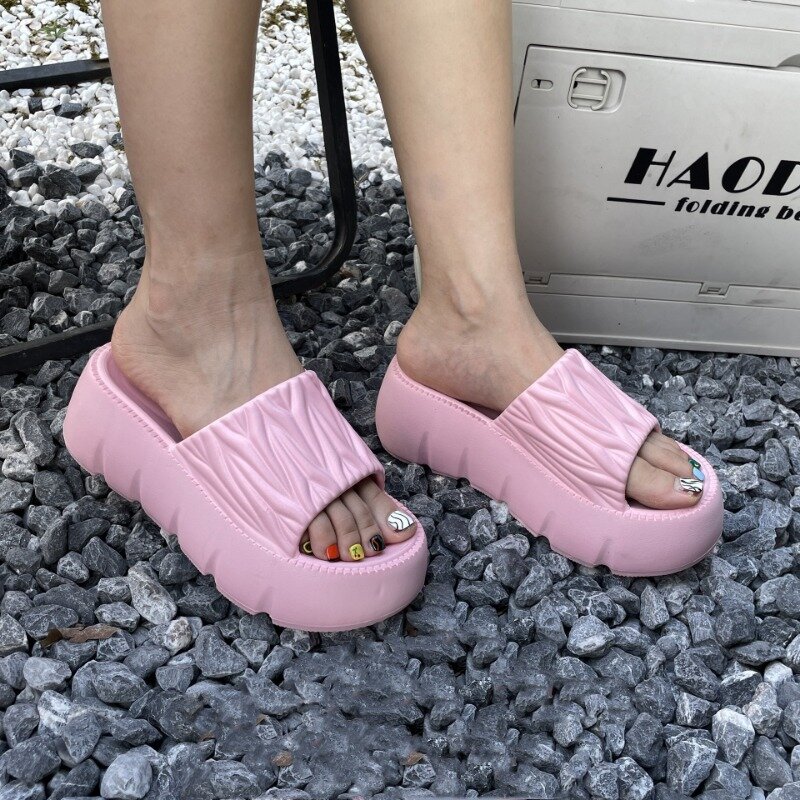 Modne grube pantofle domowe sandały na platformie letnie sandały z antypoślizgową podwyższoną piętą na plaży letnie codzienne klapki damskie