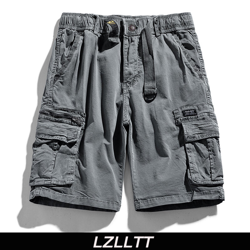 Summer Men Cargo Multi Pocket Shorts Mens Casual Solid Cotton Elastic Waist Shorts Spring Jogger Shorts Pants Male Dropshipping