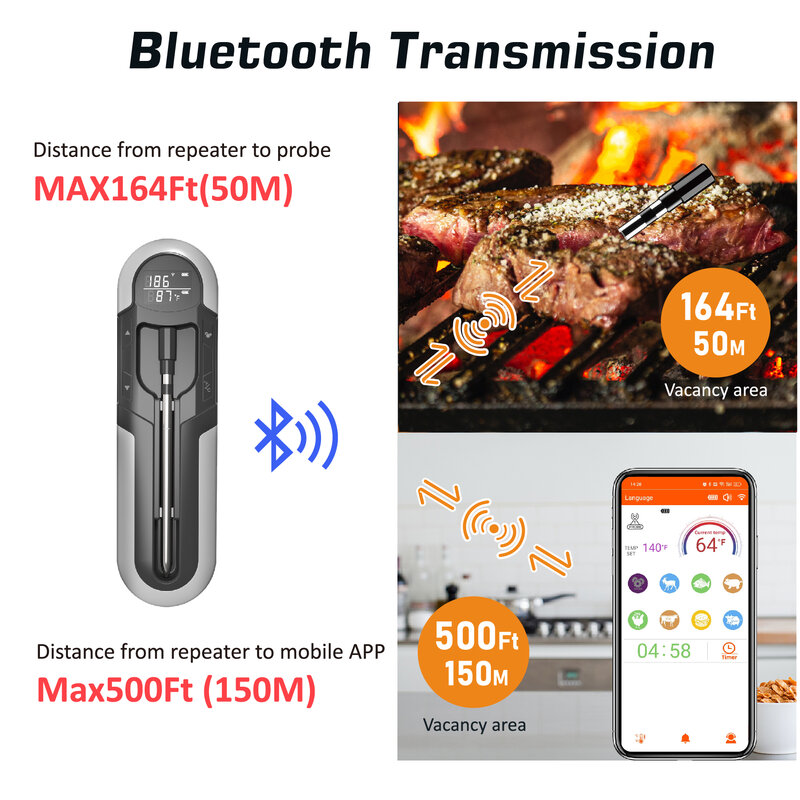 Draadloze Kookthermometer Voedsel Vlees Steak Digitale Bluetooth Barbecue Accessoires Keuken Oven Grill Bbq Slimme Thermometers
