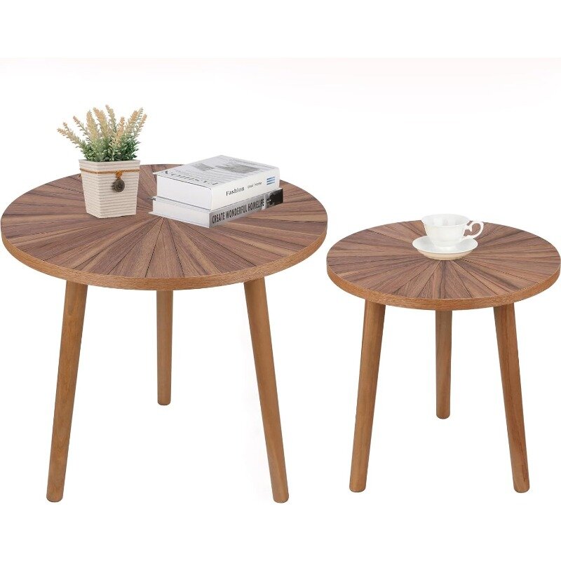 원형 커피 테이블 세트, 천연 보호 커피 테이블, 소형 미드 센추리 모던 라탄 커피 테이블, 보호 사이드 테이블 엔드 테이블, 2 개