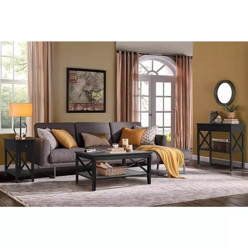 Choochoo Oxford Couch tisch mit dickeren Beinen, schwarzer Holz Couch tisch mit Stauraum für Wohnzimmer