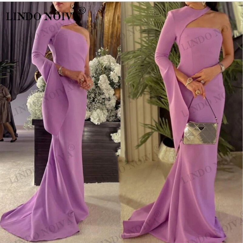 LINDO NOIVA женское винтажное длинное вечернее платье-Русалка из крепа 2023 элегантное платье-футляр со шлейфом для выпускного вечера