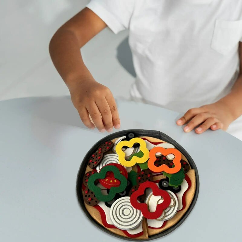 Felt Pizza Play Set Role Play Toy Kitchen Food Toy for Kids Children Ages 3+