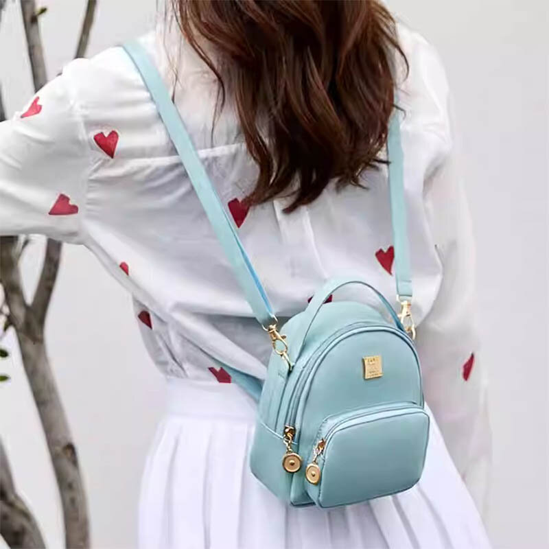 Artificial Leather Retro Small Mini Unisex Backpack Satchel Handbag Multiple Pockets Shoulder Crossbody Bag Female Purse