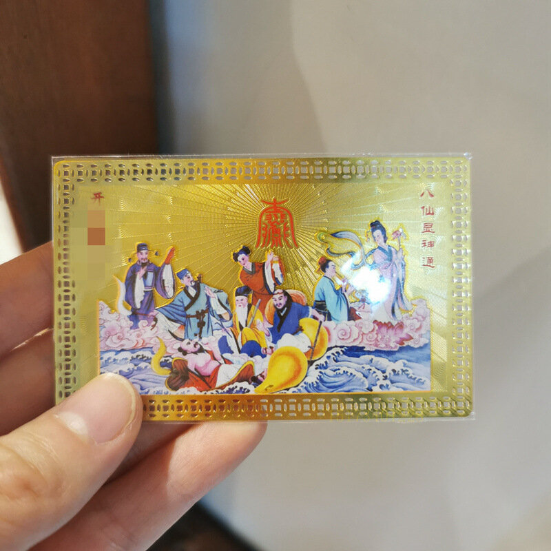 Cartão Sanqing Daozu Gold, Oito Imortais, Cruzando o Mar, Cartão de Buda de Metal, Cartão Tangka