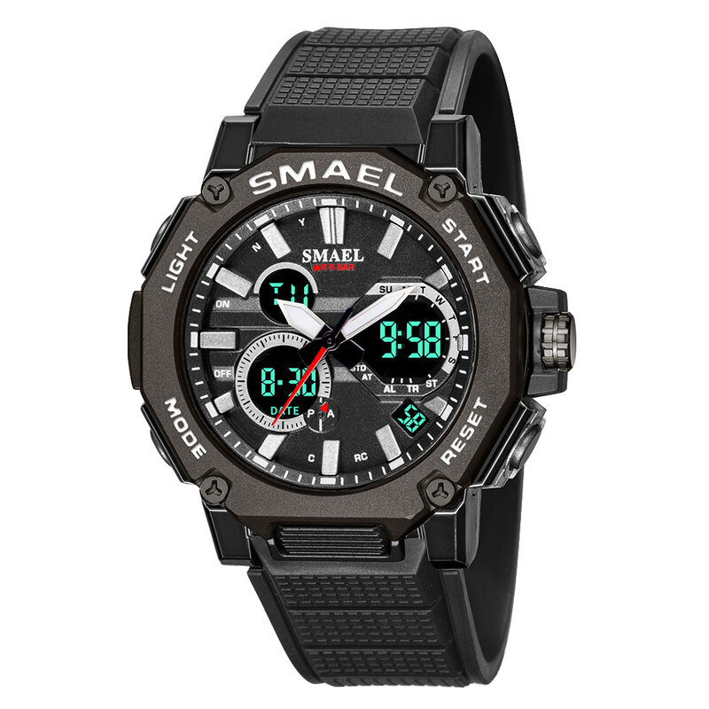 Fashon SMAEL Top Male Clock Alarm 50M Waterproof Stopwatch LED Digital Quartz Dual movement Back Light Men Sports Wrist Watches