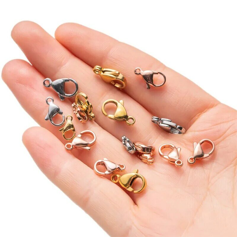 20 buah kunci kait pengencang gesper Lobster baja tahan karat untuk Aksesori bahan perlengkapan pembuatan perhiasan gelang kalung DIY