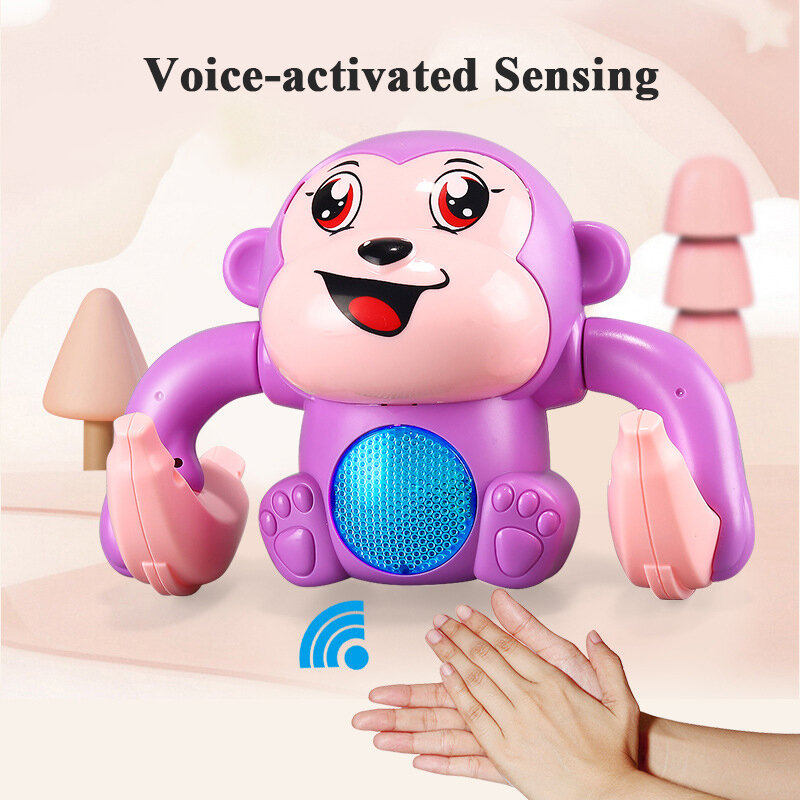 Bebê elétrica tumbling macaco com luz música controle de som rastejando animal estimação interativo cedo brinquedos educativos para a criança