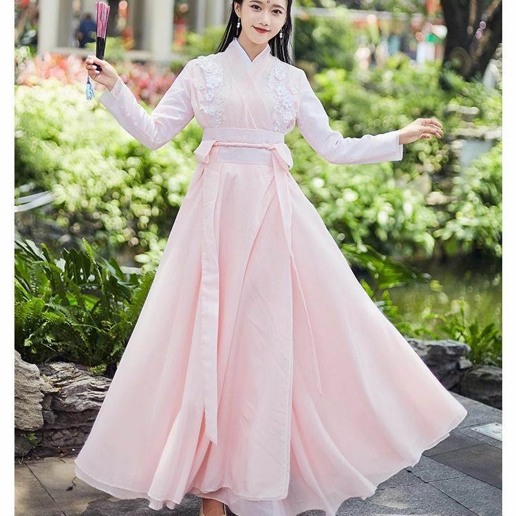 Kostum Tarian Rakyat Tiongkok Hanfu Dinasti Tang Putri Pakaian Panggung Cosplay Pakaian Merah Muda Wanita Tradisional Gaun Peri Hanfu