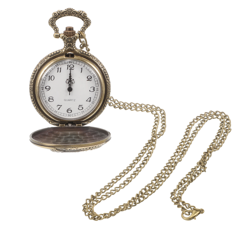 Relógio de bolso retro com corrente, pequeno, decorativo, vintage