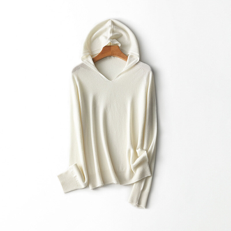 Ptaszek 100% wełniany sweter z kapturem w jednolitym kolorze słodki odmładzający ciepły casualowa wygodna luźny sweter zimowy T3D150QD